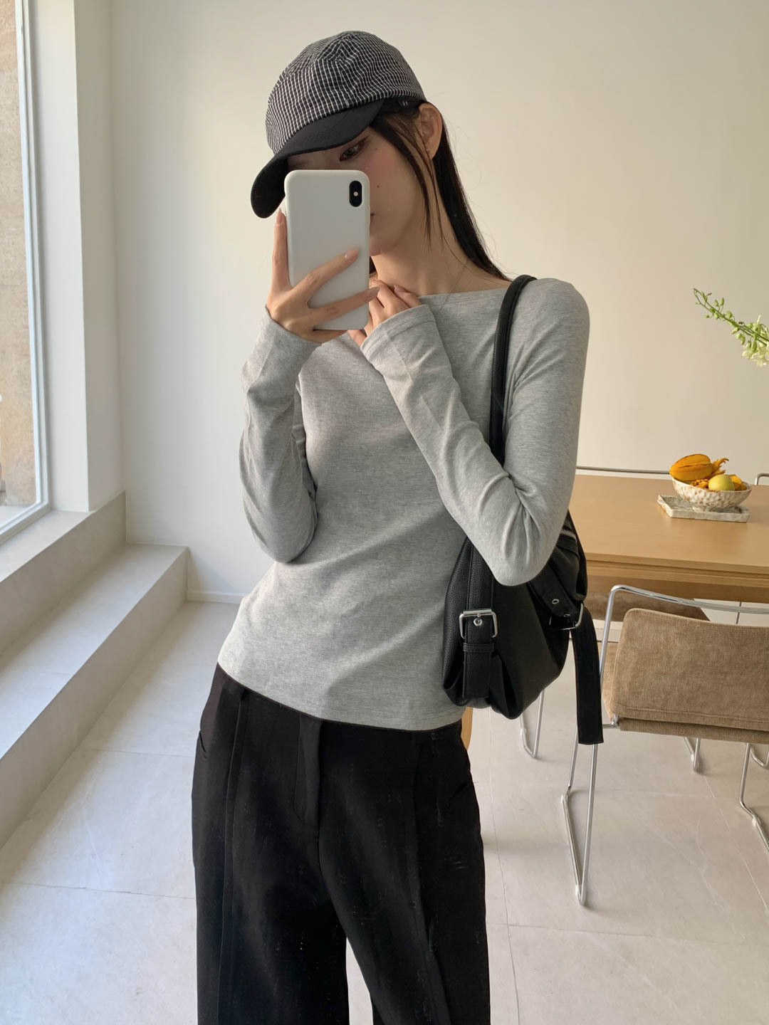 Women's Boat Neck Long Sleeve Slim Fit Top – Solid Basic Stretch Tee