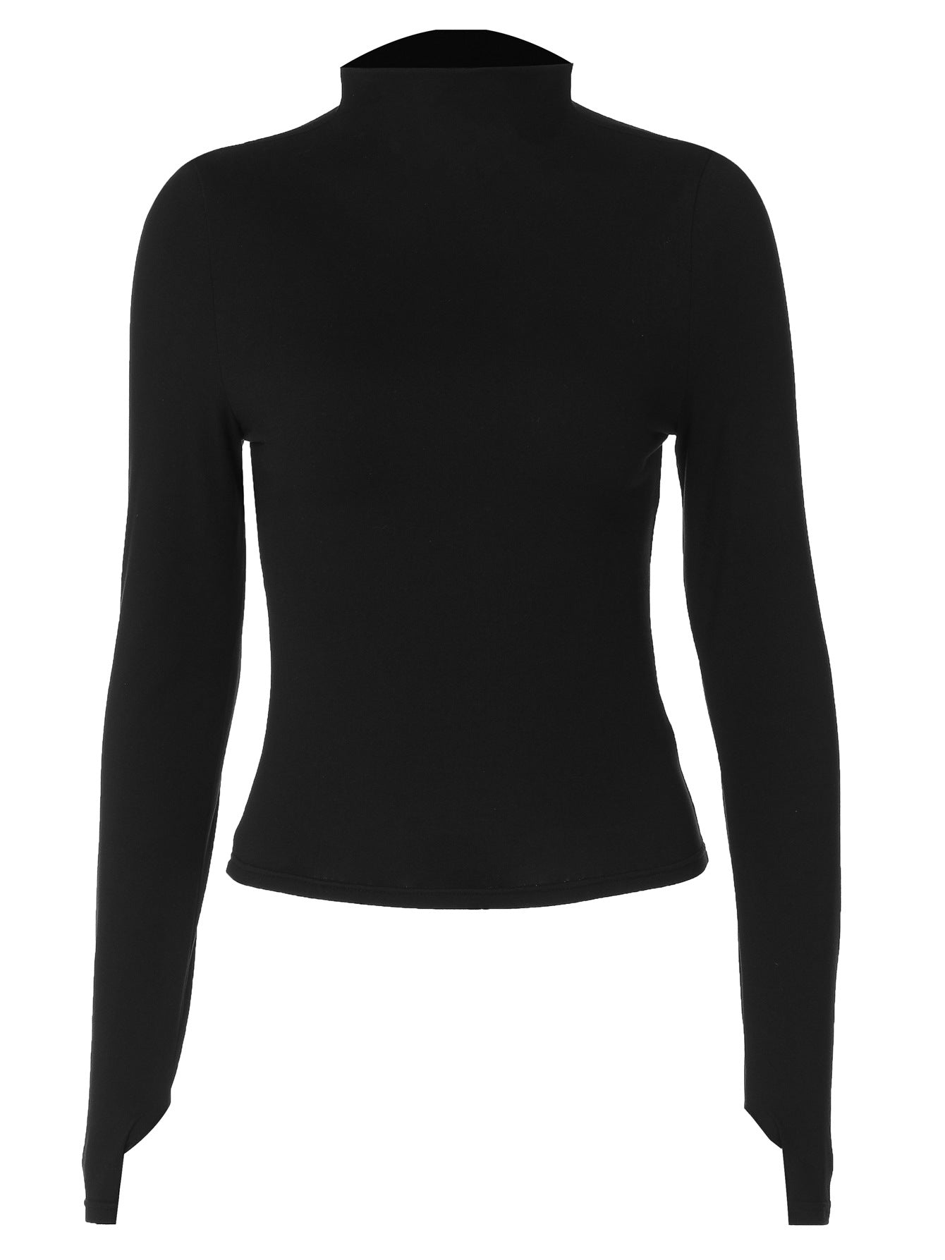 Women's Mock Neck Long Sleeve Crop Top – Slim Fit Solid Black Basic Tee