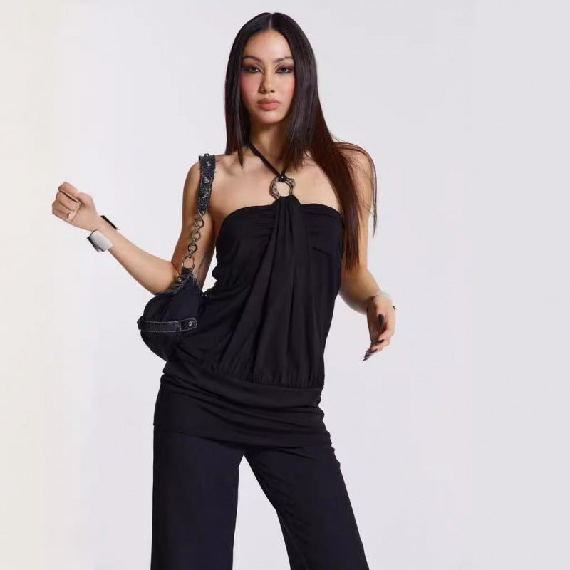 Women’s Strapless Draped Mini Dress with Metal Ring Detail – Bodycon Party Dress